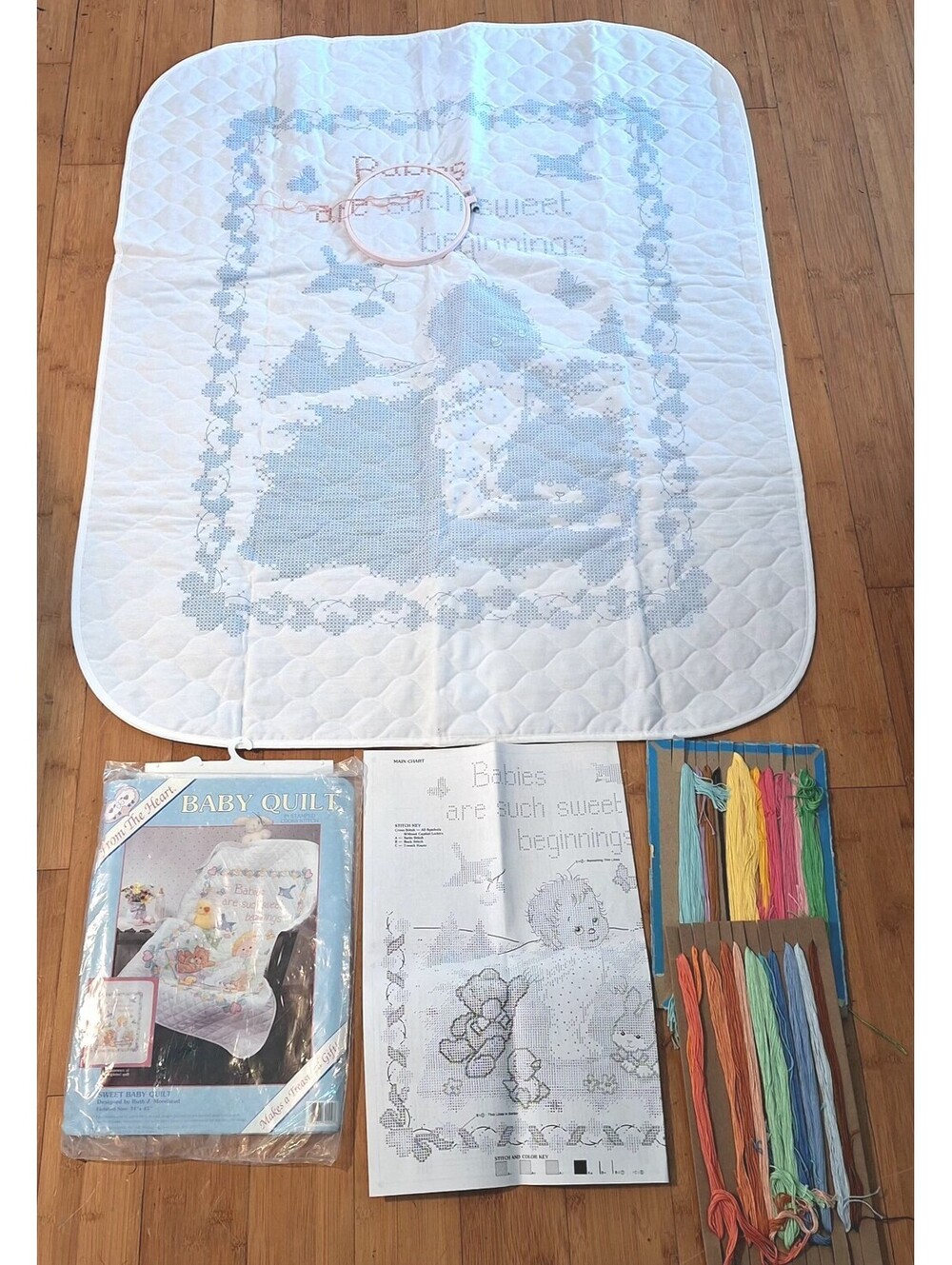VTG '92 Baby Quilt Cross Stitch Kit  Babies Are Such Sweet Beginnings "Read"